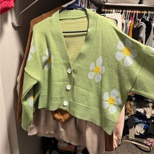 Green Floral Women's Sweater